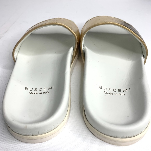 Buscemi Women's Metallic Gold Leather Slide Sandal - Picture 6 of 7